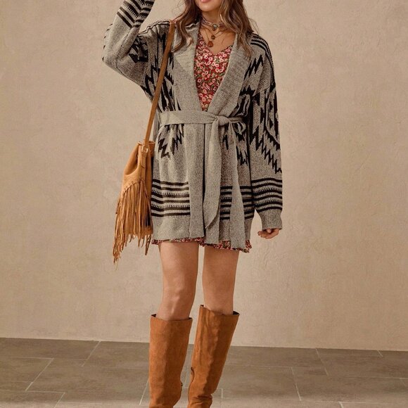 Brown Casual Bohemian Women's Long Sleeve Cardigan - Picture 5 of 7